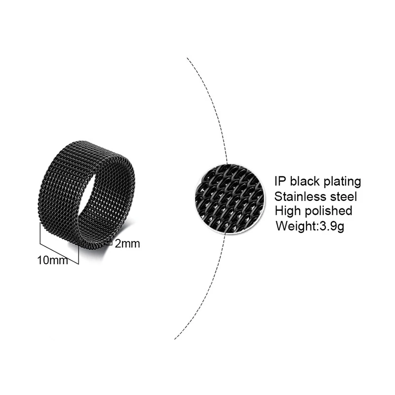 MENS MODERN STAINLESS STEEL MESH BAND RING MESH BAND FOR MEN WOMEN JEWELRY - Image 5