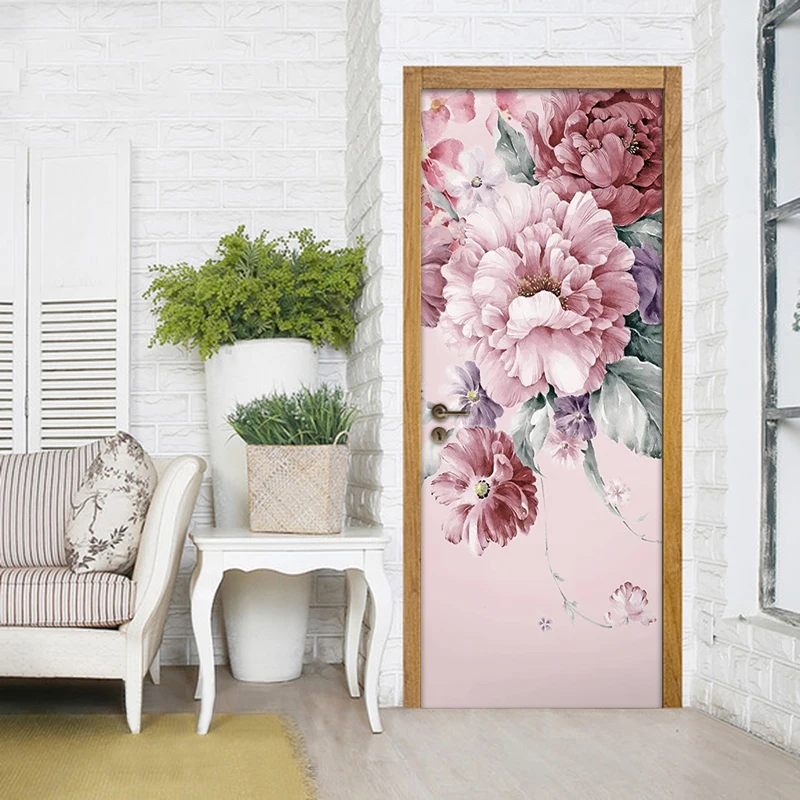 

Creative DIY Self-adhesive Pastoral Floral Flowers Door Sticker Mural Wall Decals Wallpaper Living Room Bedroom Door Decoration