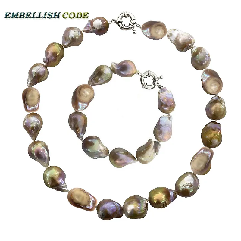 

NEW baroque keshi necklace bracelet pearl set large size purple golden color nucleated flame ball nice shape Freshwater special