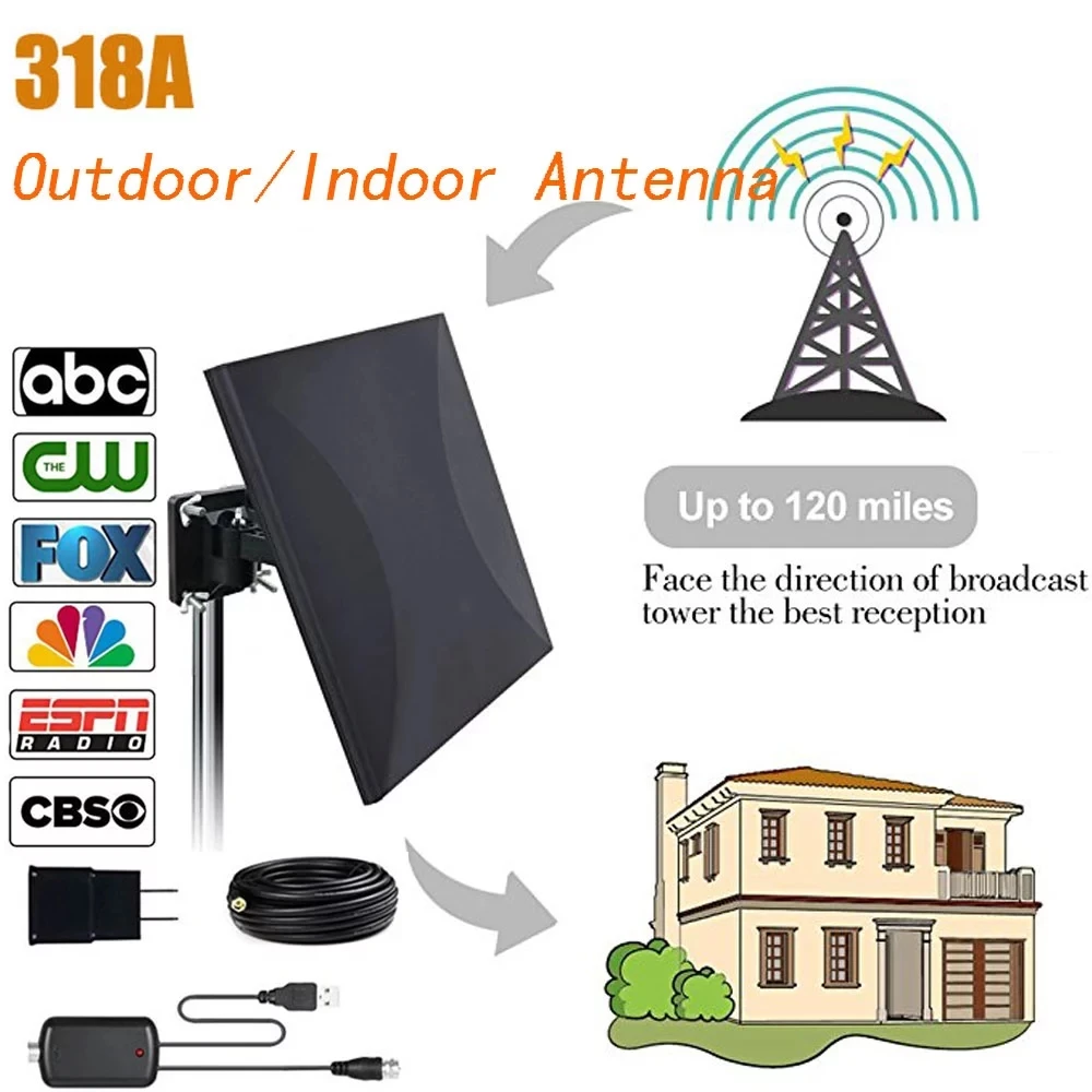 318A outdoor amplified TV antenna with 32.8ft coaxial TV HD TV satellite antenna