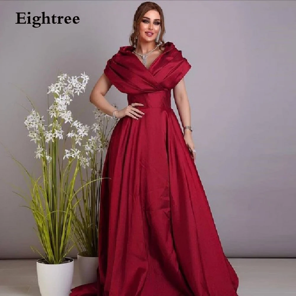 

Eightree Simple Wine Red V Neck A Line Prom Dresses Off Shoulder Formal Night Evening Party Gowns Dress Robe de mariee Vestidos