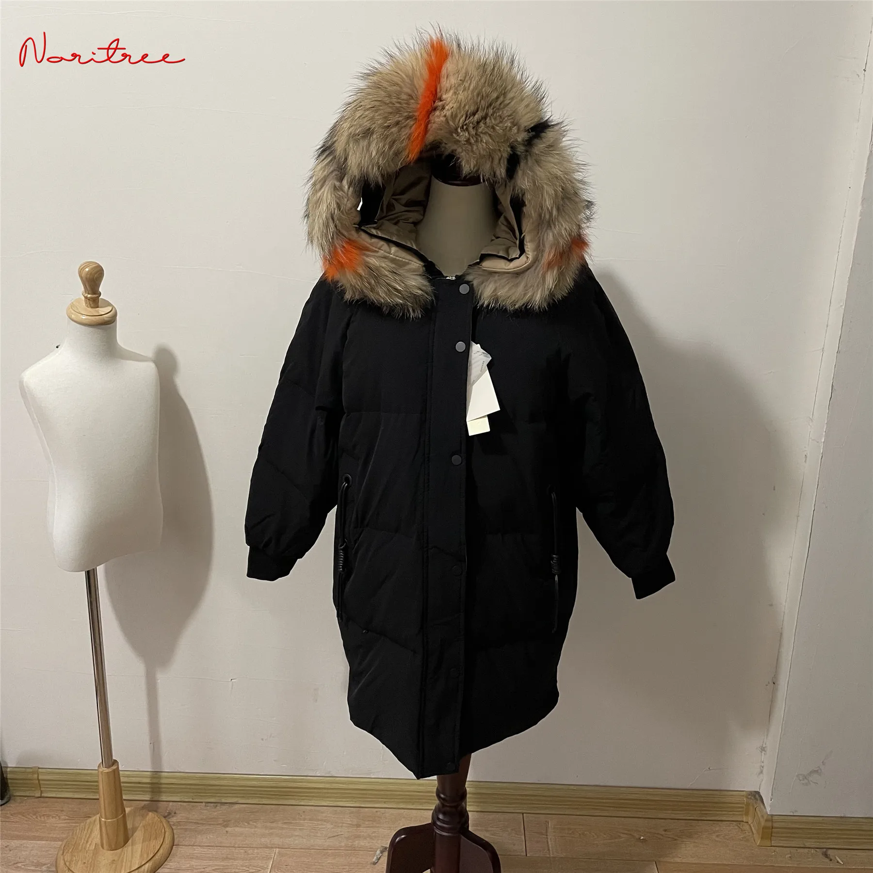 90% เป็ดลงเสื้อแฟชั่นซิปเสื้อแจ็คเก็ตหญิงขนาดใหญ่จริง Raccoon ขนหนา Hooded Warm Down Coat wq45