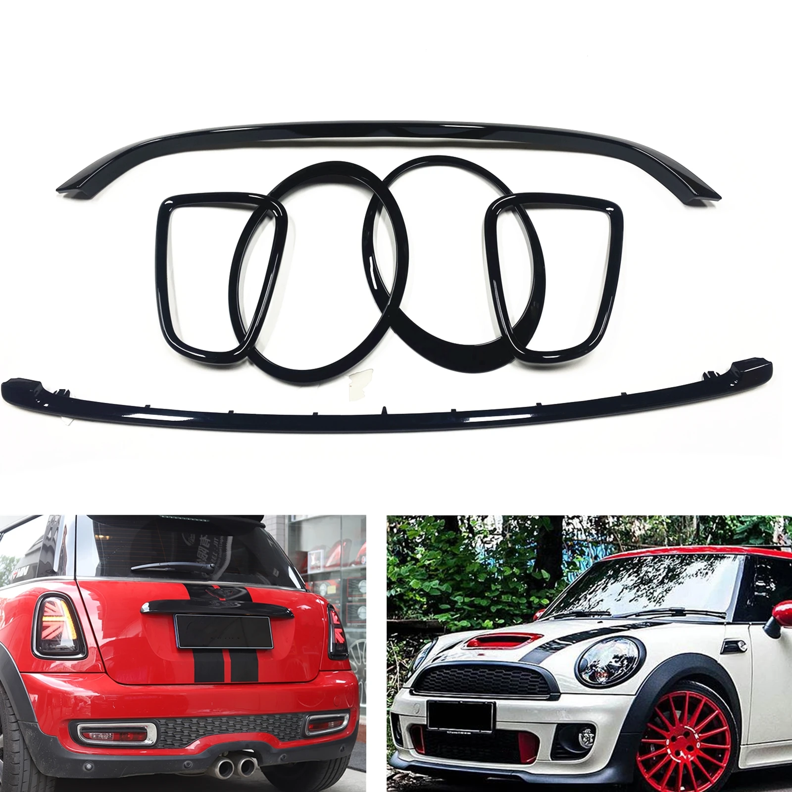 For MINI COOPER R55 R56 R57 R58 R59 2007-2015 JCW Style Black Grille Grill Trim+Front Head Light Headlight+Rear Lamp Frame Cover