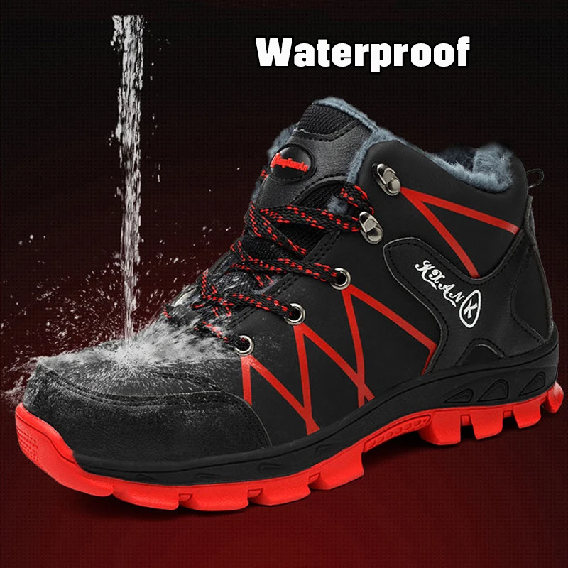 New Warm Waterproof Steel toe Shoes Winter Snow Hiking Thick Plush Boots Men Artisan Ice fishing Large size 48 47 46 45 44 43 42