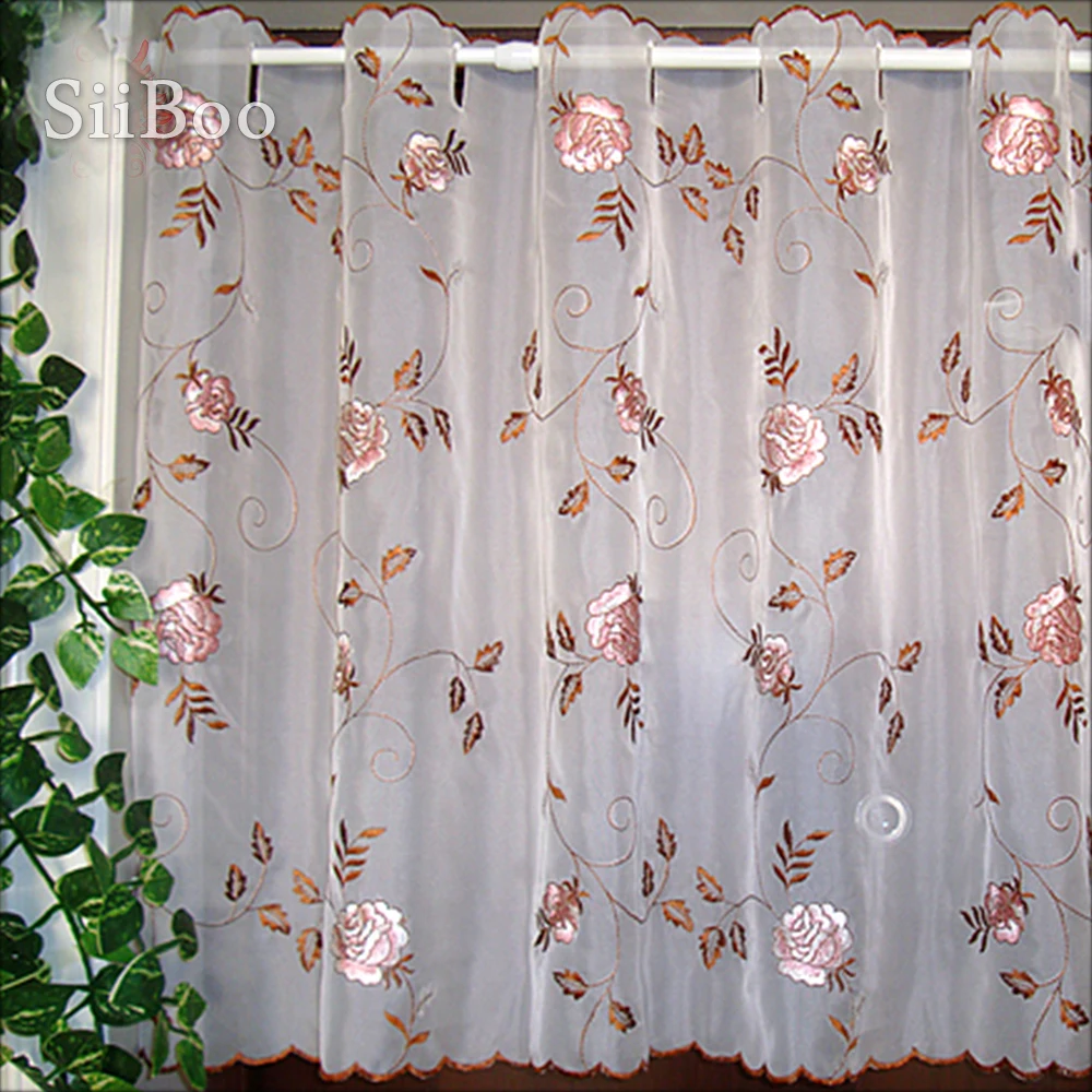 Pastoral style elegant floral embroidery lace half-curtain bay window curtain for coffee kitchen room tulle SP4158 Free shipping