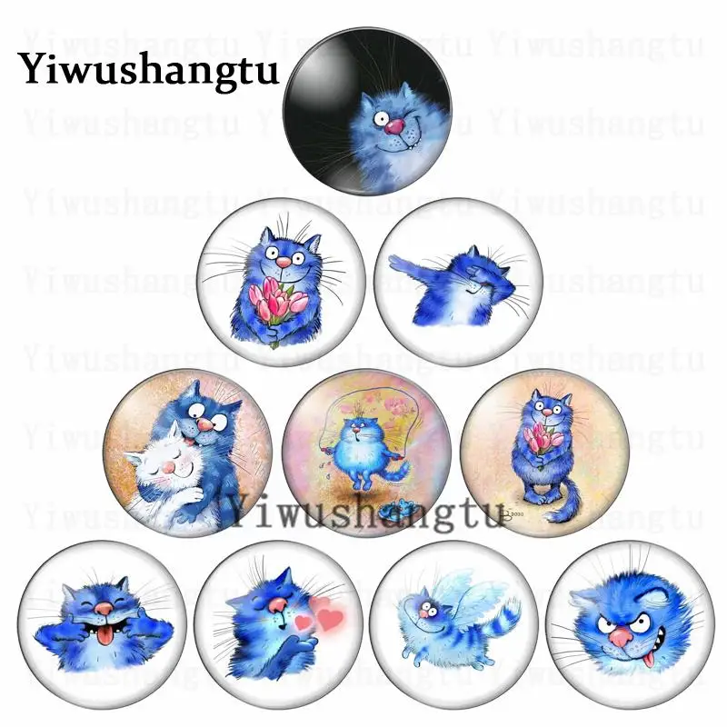 

Cabochon Naughty animal bule pet cat love 12mm/20mm/25mm/30mm Round photo glass cabochon demo flat back Making findings