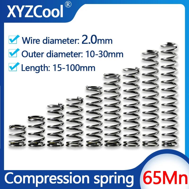 65Mn Carbon Steel Mechanical Cylidrical Coil Pressure Release  Return Compression Spring Wire Diameter 2.0mm 5piece