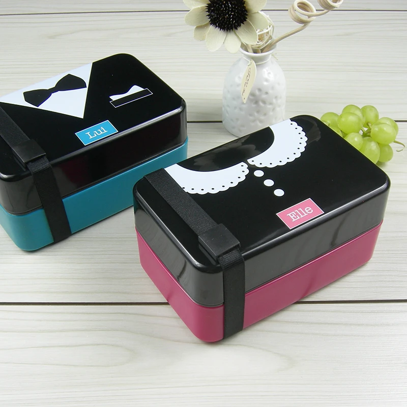 

Romantic Couple Lunch box Microwave Oven Creative Cute Student Single Layer Bento Box Separated With Tableware Sushi Box 600ml