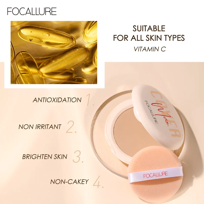 FOCALLURE Wholesale Full Coverage Face Powder Long Lasting Oil control Concealer Foundation For Face Make up Natural Cosmetic