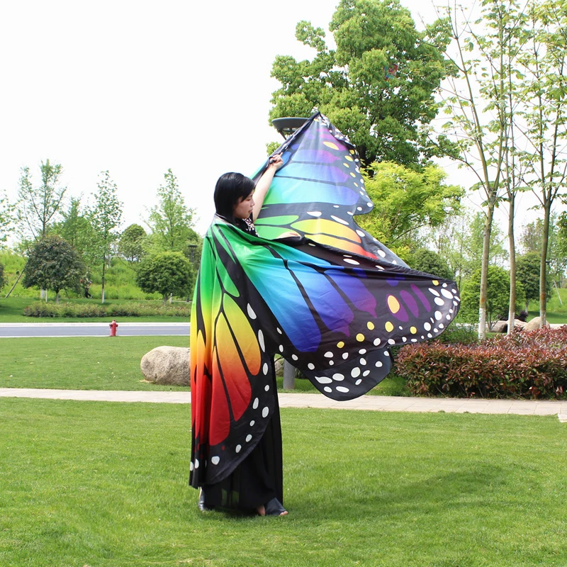 360 degree Rotating Butterfly IsisWings Soft Fabric Butterfly Wings Shawl for Women Dancing with Sticks colorful Printed