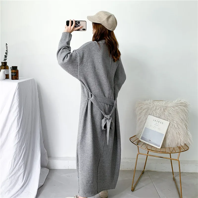 Low High Design Sweater Cardigan Women Jag Winter Coat Batwing Sleeve Knitted Long Cardigan Thick Overize Sweaters With Belt