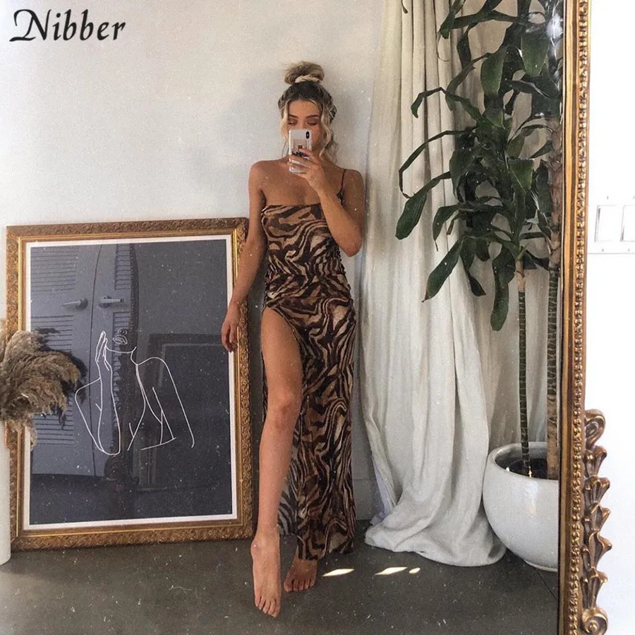 Nibber Vintage Elegant Maxi Dress For Women Summer Sleeveless Slim High Street 2021 Graceful Banquet Party Sexy High Split Dress