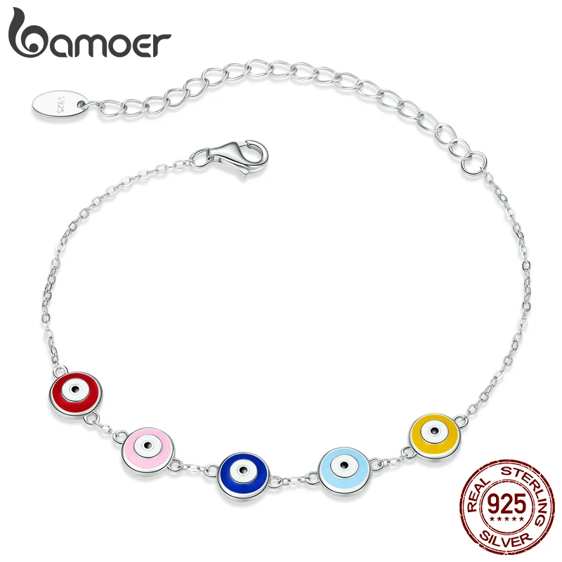 bamoer Authentic 925 Sterling Silver Guardian Eye Bracelet Multiple Devil Eyes Bead Chain Bracelet for Women Fine Jewelry SCB218