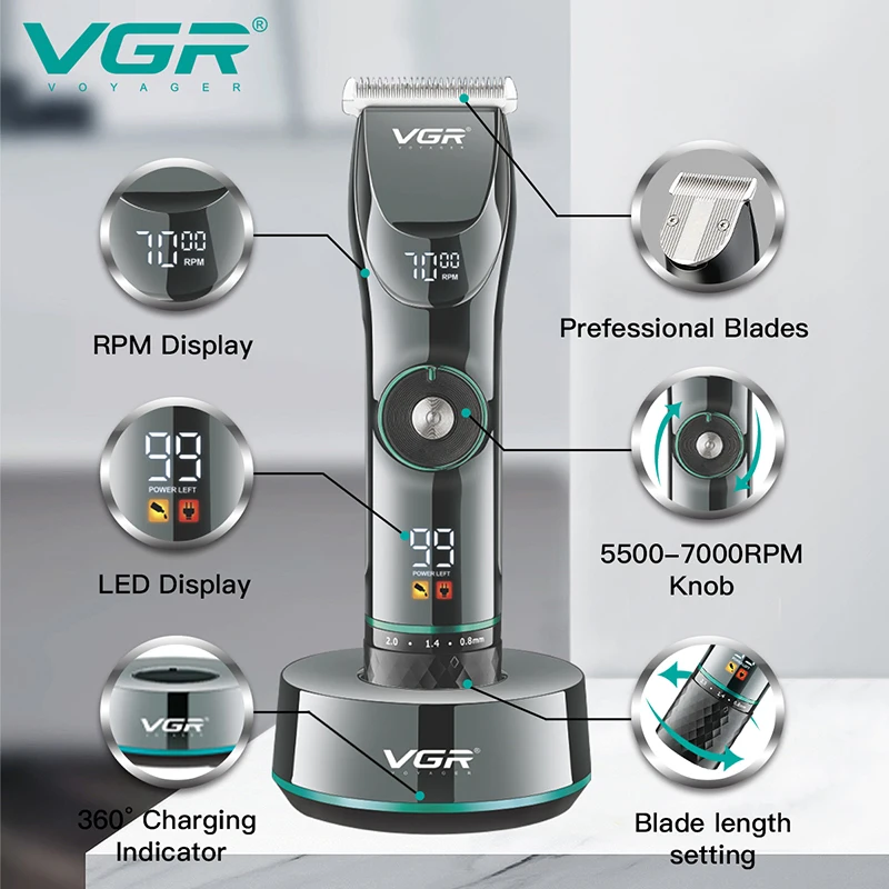 VGR Professional 15 Motor Speed Barber Shop Hair Trimmer For Men Beard Trimmer Hair Clipper Electric Hair Cutting Machine Trimer