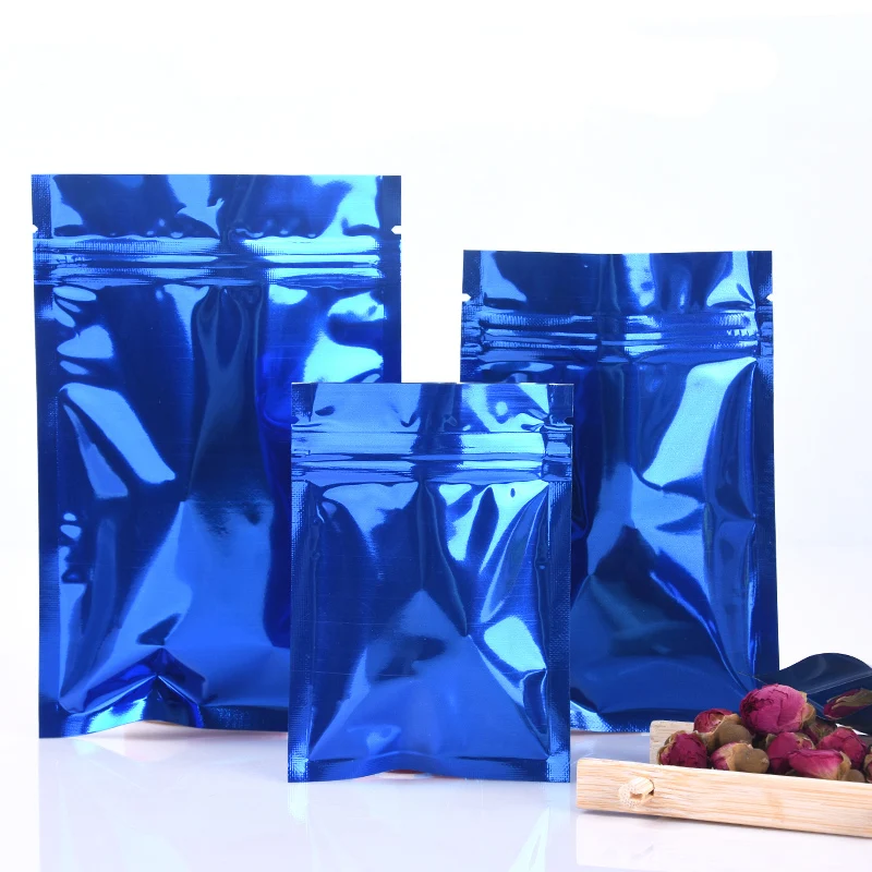 

100pcs Retail Blue Color Aluminum Foil Zip Bags Reclosable Ziplock Mylar Pouches Coffee Candy Tea Packaging Storage Bag