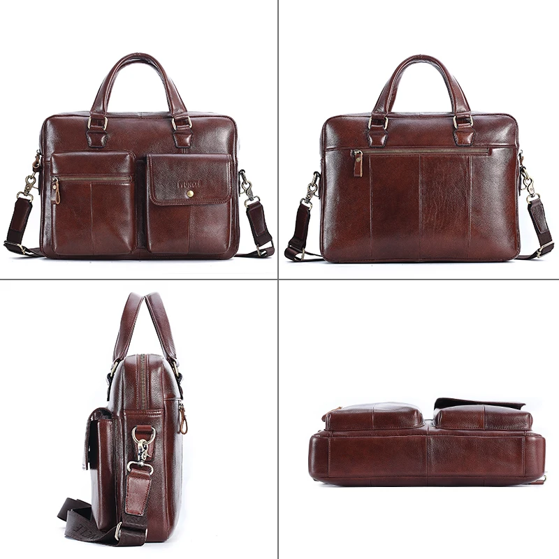 Imagem -04 - Bolsa de Viagem de Couro Genuíno para Homens Computador ou Escritório Laptop Bags Male Briefcases Bolsa do Mensageiro 14