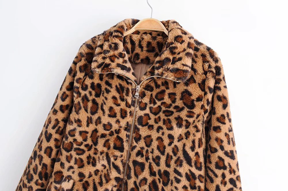 PUWD Casual Women Leopard Print Plush Jacket 2021 autunno inverno Retro High Street Fashion Coat Trend Loose Female Thick Outwear