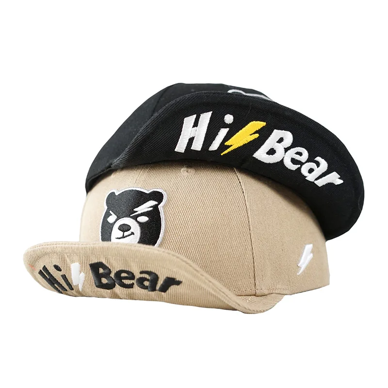 

New Hi Bear Headwear Bear Paw Baseball Caps Snapback Hip Hop Caps Flat Brim Turn Up Brim Hat Khaki/Black Circumference: 56-63 cm