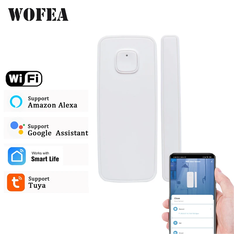 Wofea Wireless Window Door Sensor Tuya Smart Wifi Contact Magnetic Detector Battery Not Included Support Alexa Google Home