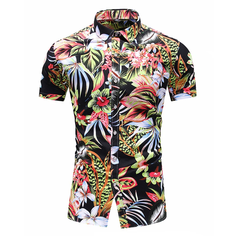 Men\'s Summer Shirt New Fashion Personality Printed Short Sleeve Shirts Casual Plus Size Beach Hawaiian Flower Shirt Party