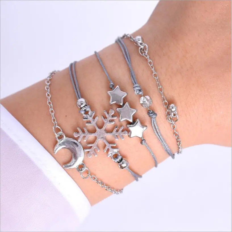 رائعة ندفة الثلج نجمة القمر سوار مجموعة البوهيمي الذهب الفضة اللون سوار اكسسوارات الحفلات موضة المرأة مجوهرات S2256 #2