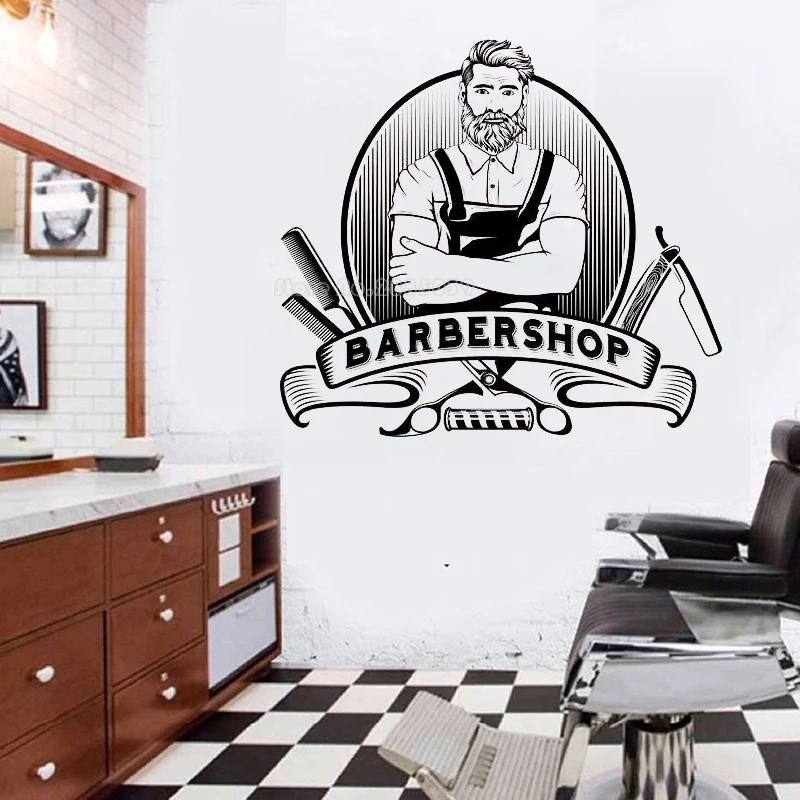 Wall Window Decal Sticker Barber Shop Man Salon Haircut Beard Face Tools Logo Salon Vinyl Decal Hipster Barber Shop Decor LL2699