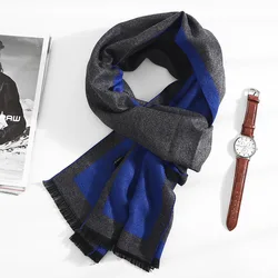 Lenço monocromático de caxemira masculino, pashmina quente espessa, xale preto e cinza, foulard casual de borla, silenciador fashion, inverno, 2024