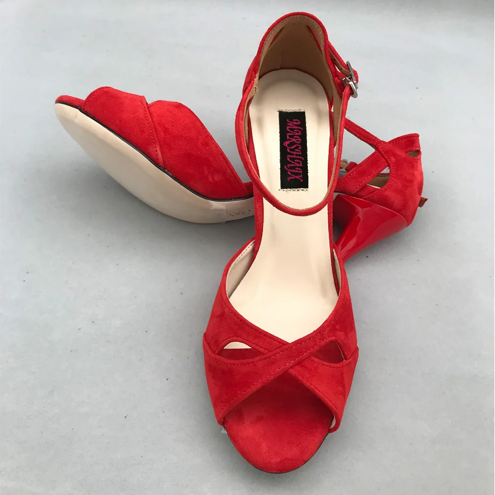 Classico Rosso Scarpe Da Ballo Flamenco Argentina Scarpe da Tango pratice scarpe MST6226ARS Dura di Cuoio Suola 7.5 centimetri 9 centimetri tacco