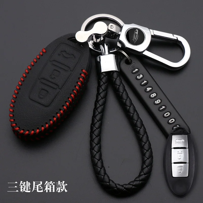 Leather Car Key Case Cover For Nissan Tidda Livida X-Trail T31 T32 Qashqai March Juke Pathfinder Note GTR Keychain Ring Holder