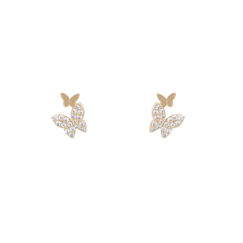 925 Sterling Silver Pavé Zircon Shiny Butterfly Stud Earrings Women Simple Temperament Wedding Party Jewelry Friendship Gift