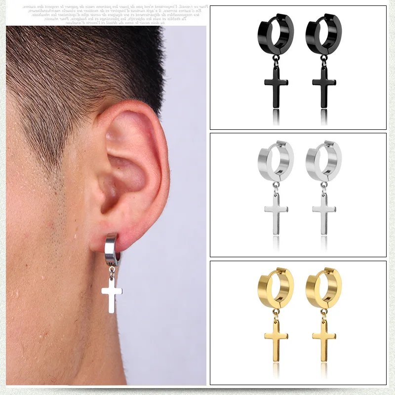 Multi typy Unisex czarny złoty kolor kolczyk ze stali nierdzewnej dla kobiet mężczyzn Punk Gothic Piercing fałszywe kolczyki biżuteria prezent 1 para