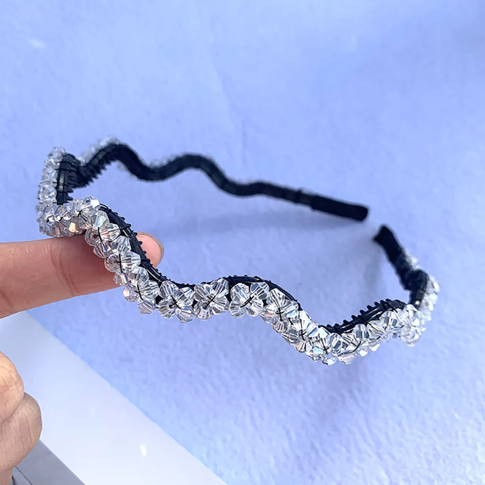 Shiny Full Crystal Wave Head Hoop Hairband Women Rhinestone Beaded Headband Hair Accessories Turban