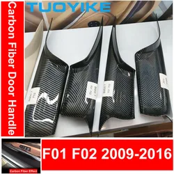 Car Interior Door Handle Black Cream Carbon Fiber Kit For BMW F01 F02 7-series Front Rear Left Right Inner Panel Pull Trim Cover