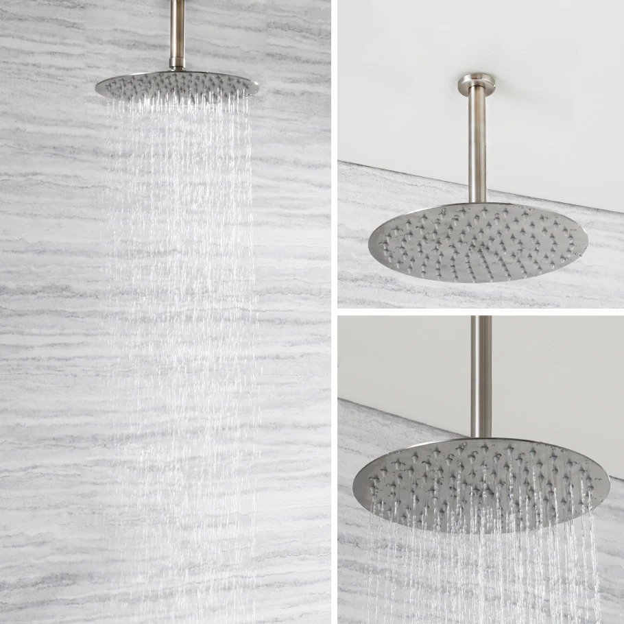 8/10/12/16 Inch Shower Head Shower Arm Brushed Stainless Steel Top Shower Wall or Ceiling Mount Round & Square Rain Shower