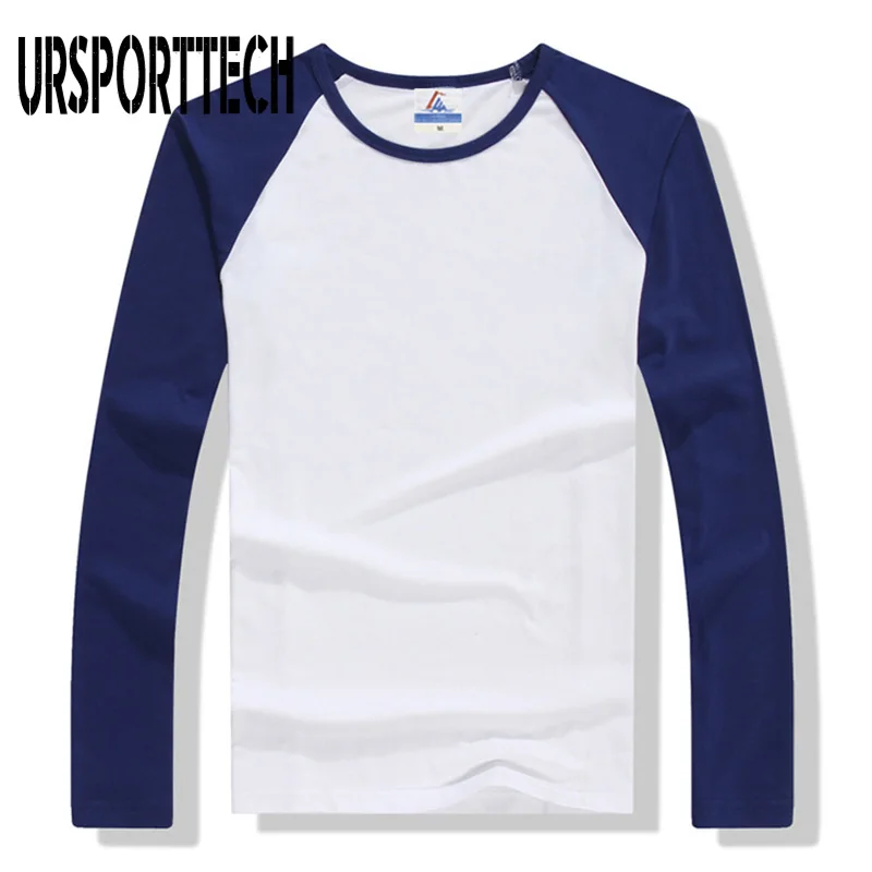 New Spring Autumn Long Sleeve T Shirt Men Contrast Color Round Collar Cotton Mens Casual Slim Fit Raglan T-Shirts Tops Tees