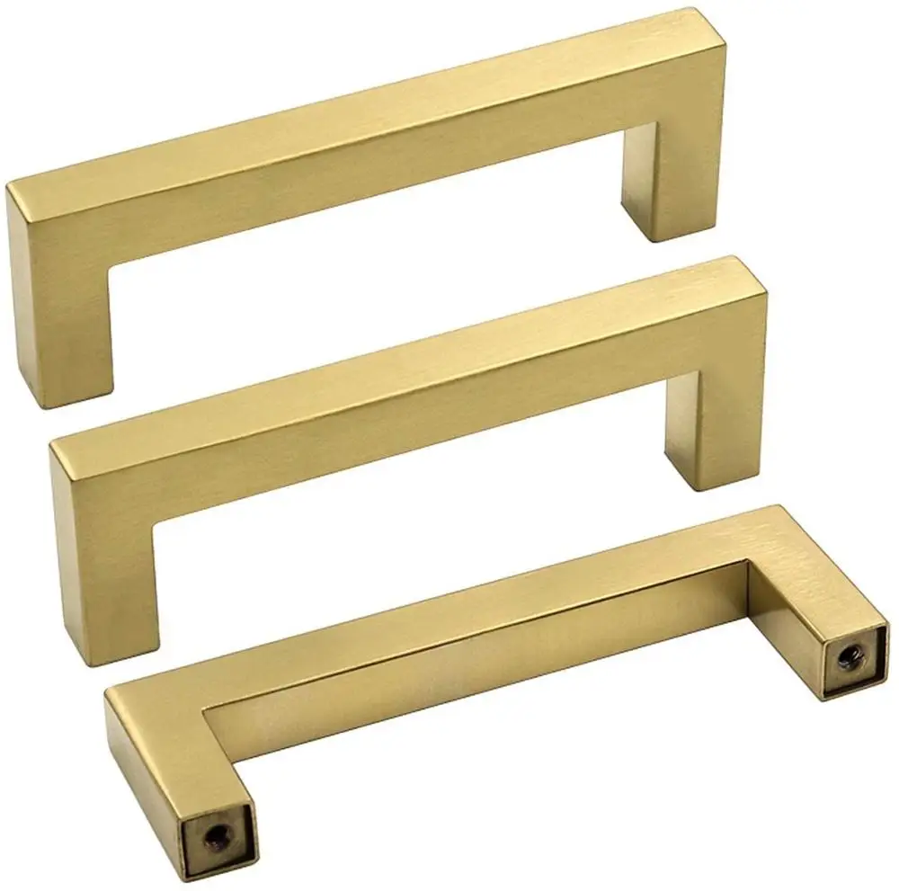 

Modern Kitchen Cabinet Handle Hardware Gold Drawer Pulls 3-3/4 Inch Hole Center Square Door Knobs Bathroom Dresser Pull Handles