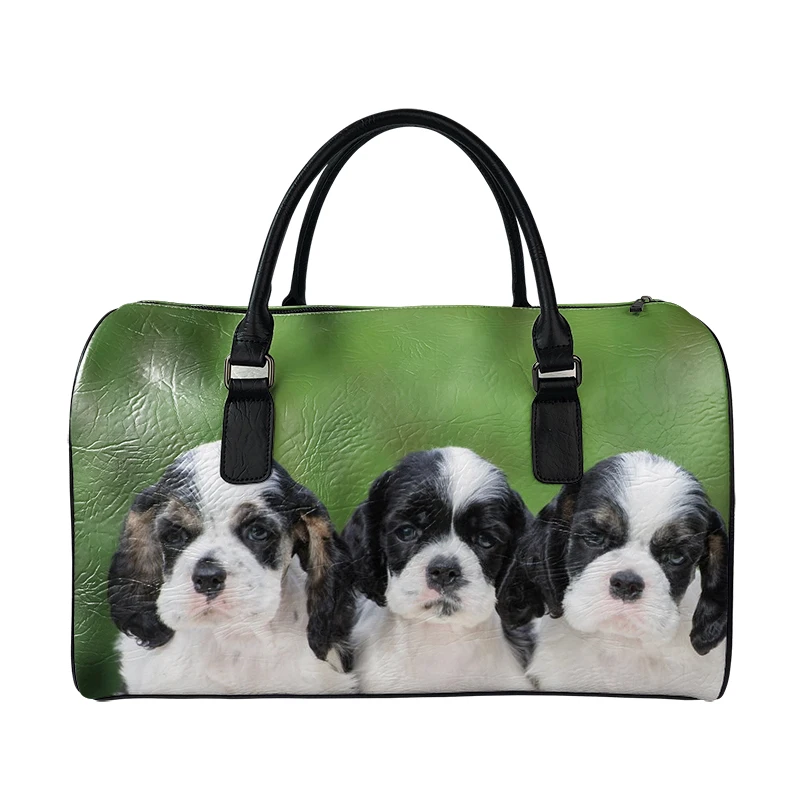 Noisydesigns Large Capacity Travel Bag For Man Women Weekend Outdoor Duffel Luggage Handbag PU Organize Cocker Spaniel Dog Print