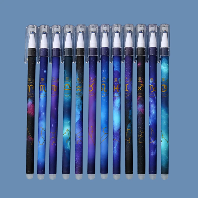 12Pcs/Set Cartoon 0.5mm Blue Black Press Erasable Gel Pen Magical Friction Easy-to-erase Pen Creative Student Writing Stationery