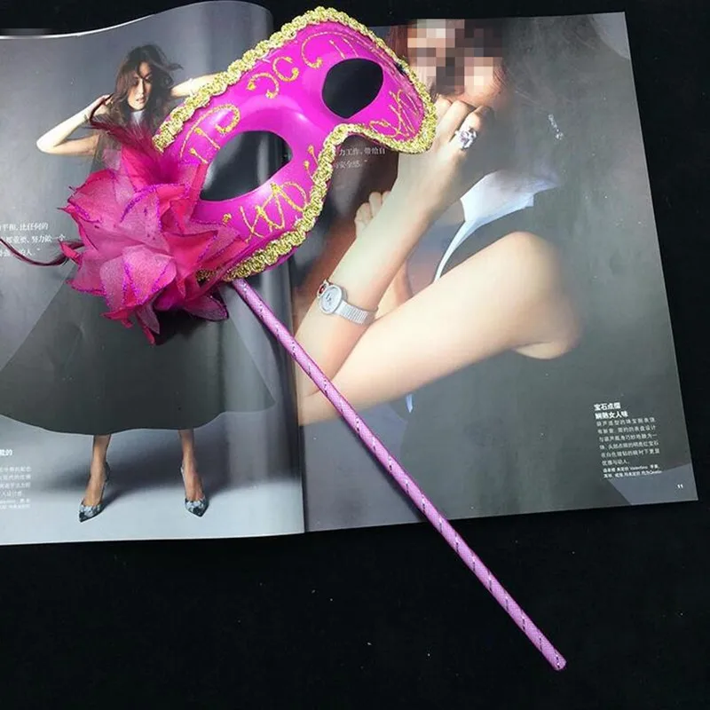 Feather Flower Eye Mask on Stick Mardi  for Party Prom Ball Women Elegant Beautiful With Handheld Rob  Wedding Festival