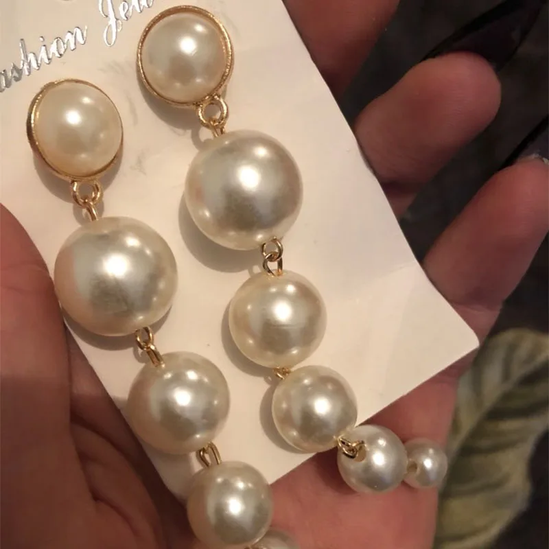 IPARAM Fashion Korean Long Pearl Drop Earrings for Women Trendy Elegant Created Big Simulated Pear Earrings Wholesale