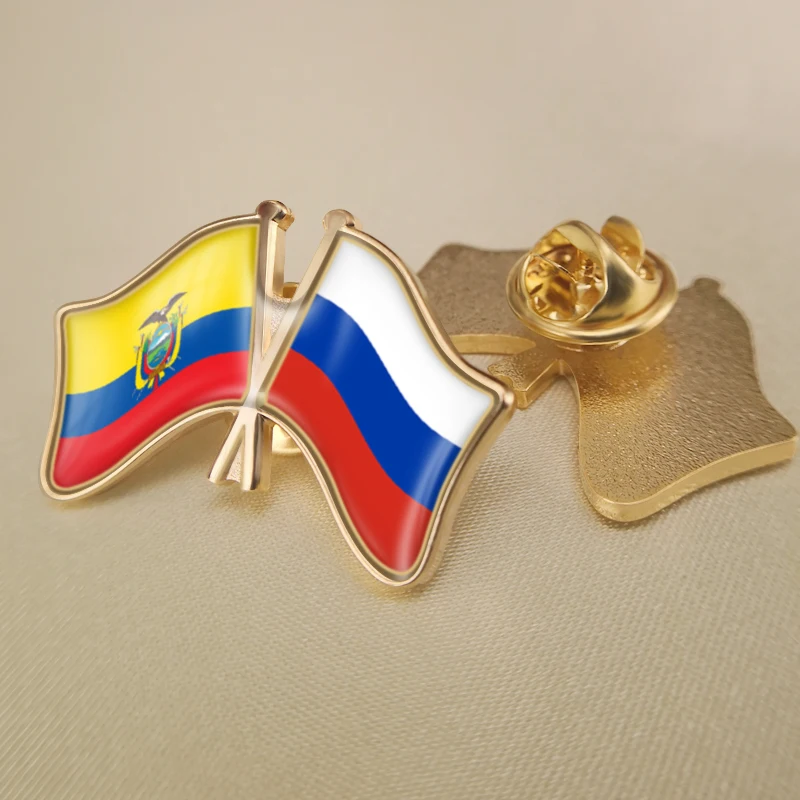 

Ecuador and Russian Federation Crossed Double Friendship Flags Lapel Pins Brooch Badges