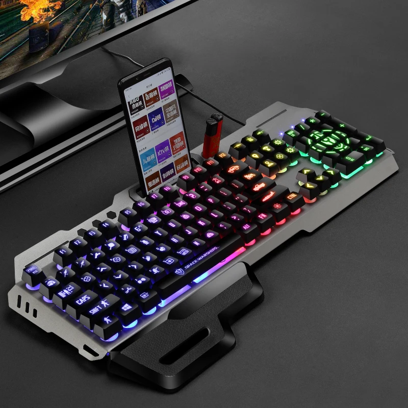 Gaming Keyboard Imitation Mechanical Keyboard 104 Keys Breathing Lamp Anti-ghosting hand rest  Wired Keyboard For Desktop Laptop