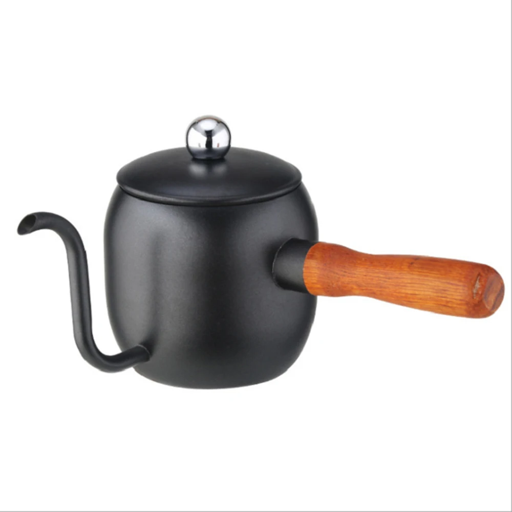 

500ML Japanese Style Wooden Handle Home Drip-Type Fine Long Mouth Kettle 304 Stainless Steel Hand Punch Coffee Pot