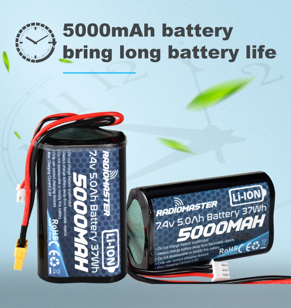 RadioMaster 5000mah 7.4V 2S 37wh Battery JST-XH and XT30 Plug for TX12/TX16/TX16S/Boxer Remote Control Transmitter