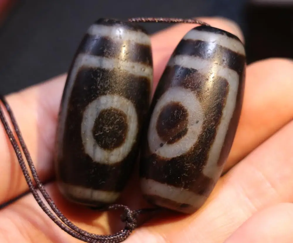 3A+ A Pair Magic Power Tibetan old Agate Unique 1 Eye Peak Big Drum dZi Bead Amulet Pendant Talisman Timestown UPD24ll24nb