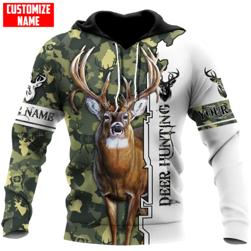 Customized Name Deer Hunting 3D All Over Printed Men's Hoodie & Sweatshirt Autumn Unisex Zip Hoodies Casual Streetwear KJ813