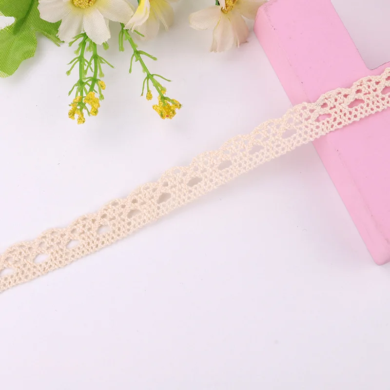 (10Yards/roll)  Beige Cotton Embroidered Lace Net Ribbons Fabric Trim DIY Sewing Handmade Craft Materials