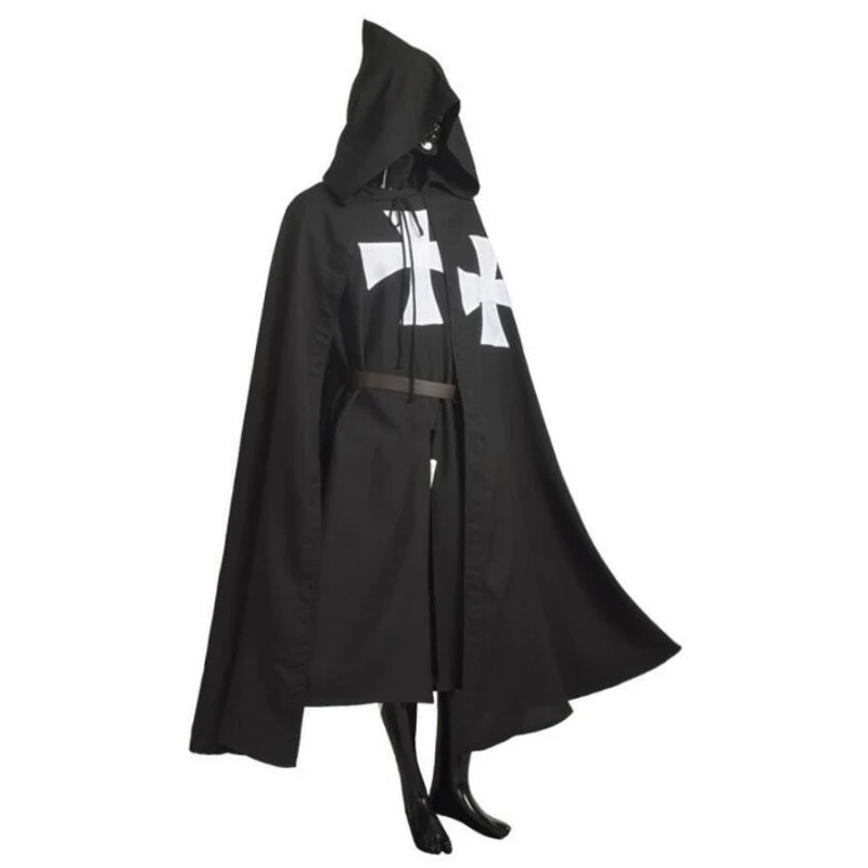 1 Stück Schwarz MITTELALTERLICHER KRIEGER Cosplay Kostüm TEMPLAR RITTER Umhang Robe