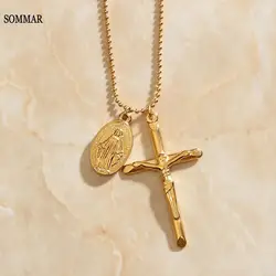 SOMMAR Birthday Gift Gold color Perfume women pendant Crucifix cross Mary bead necklace jewelry display