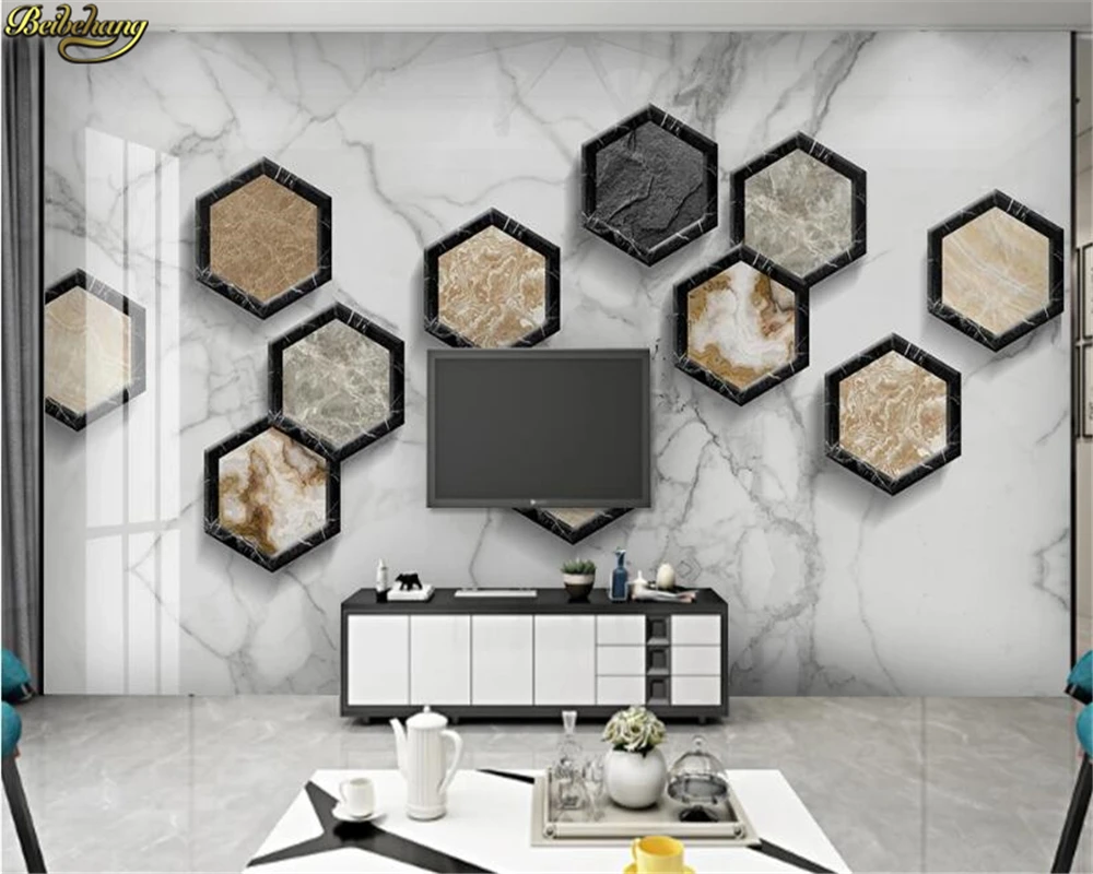 

beibehang Custom 3d wallpaper mural 3d stereo modern minimalist geometric marble mosaic TV background wall papel de parede